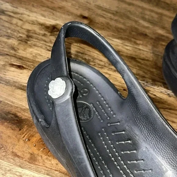 Crocs Women’s Black Slip On Flats Shoes w/Backstrap Size USA 11 - Picture 3 of 7